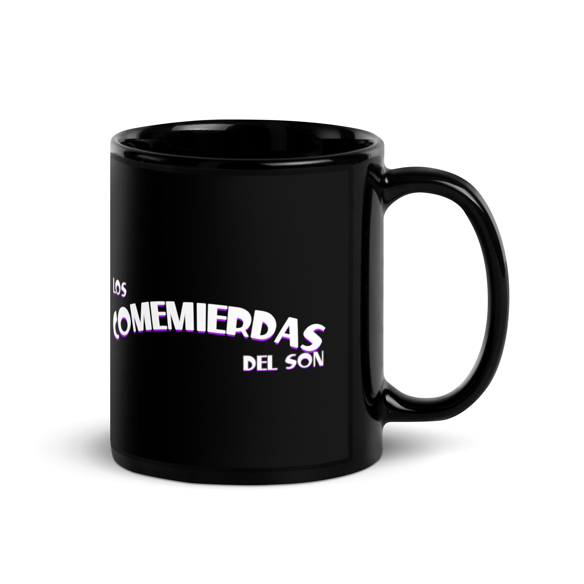 Taza Negra Los Comemierdas del Son Logo