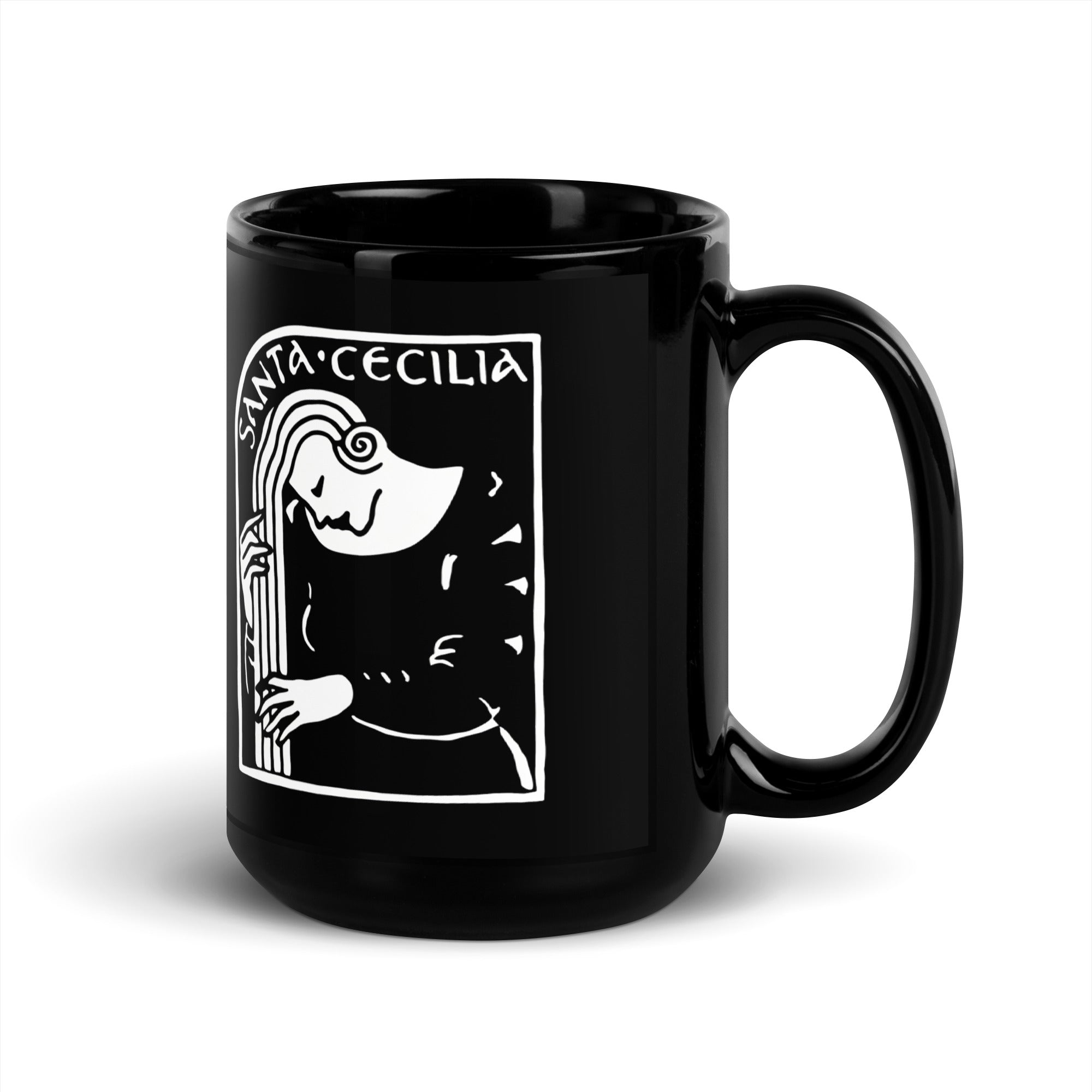 Santa Cecilia Black Glossy Mug